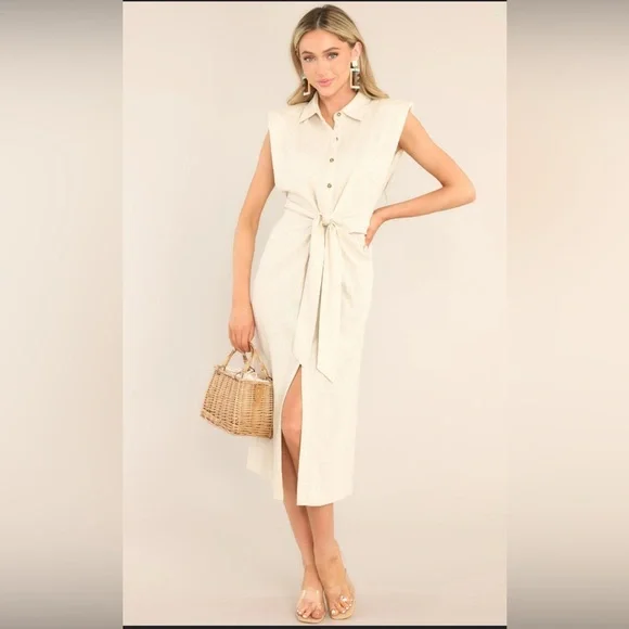 Aakaa | Dresses | Aakaa Cream Buttoned Midi Dress With Notched Collar Size  M | Poshmark
